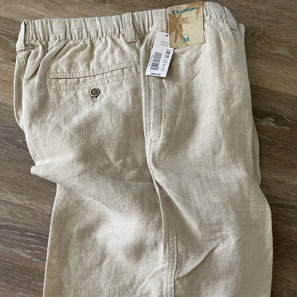 Caribbean Men’s 100% linen shorts 36” NWT